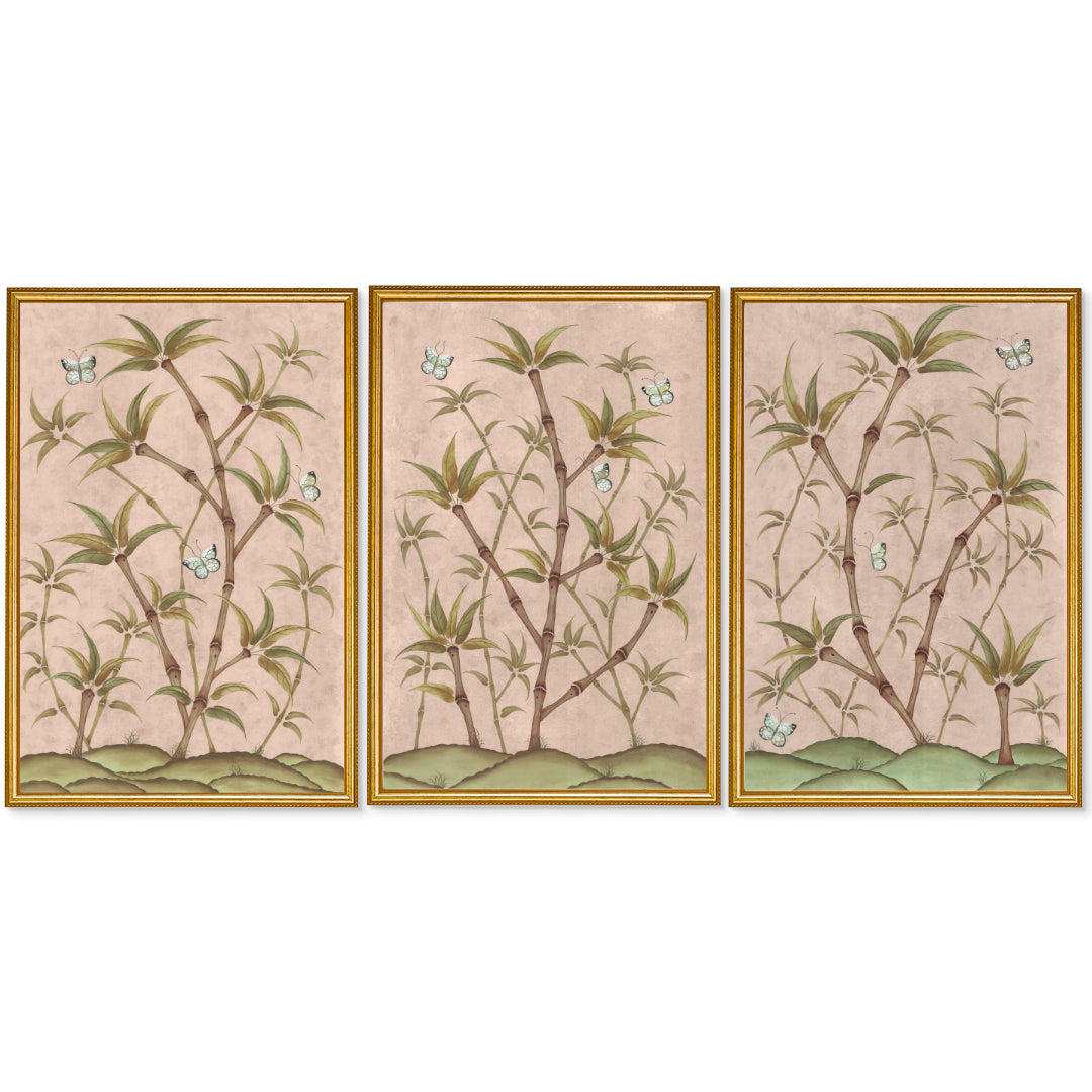 Bamboo En Fleur Triptych | Chinoiserie Panel, Set of 3