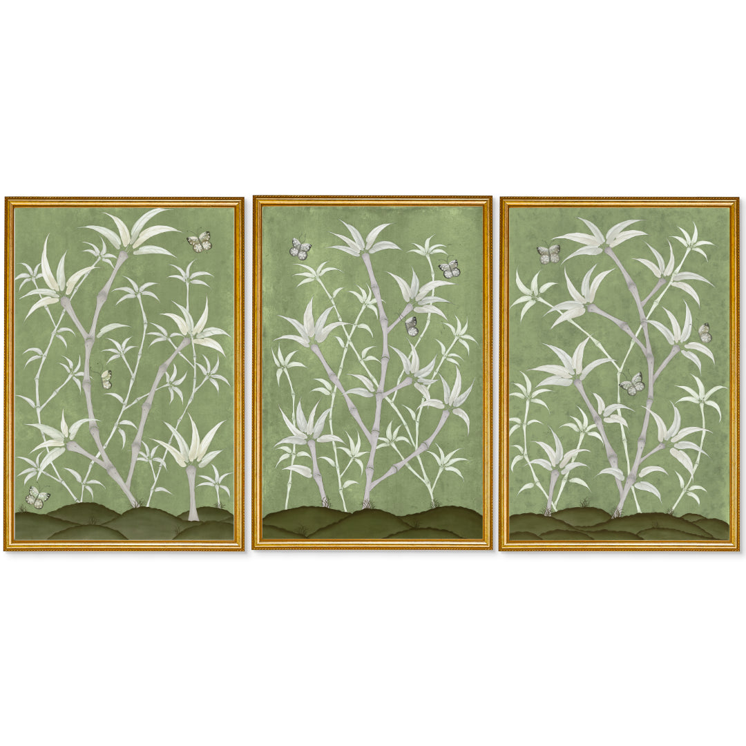 Bamboo En Fleur Triptych | Chinoiserie Panel, Set of 3