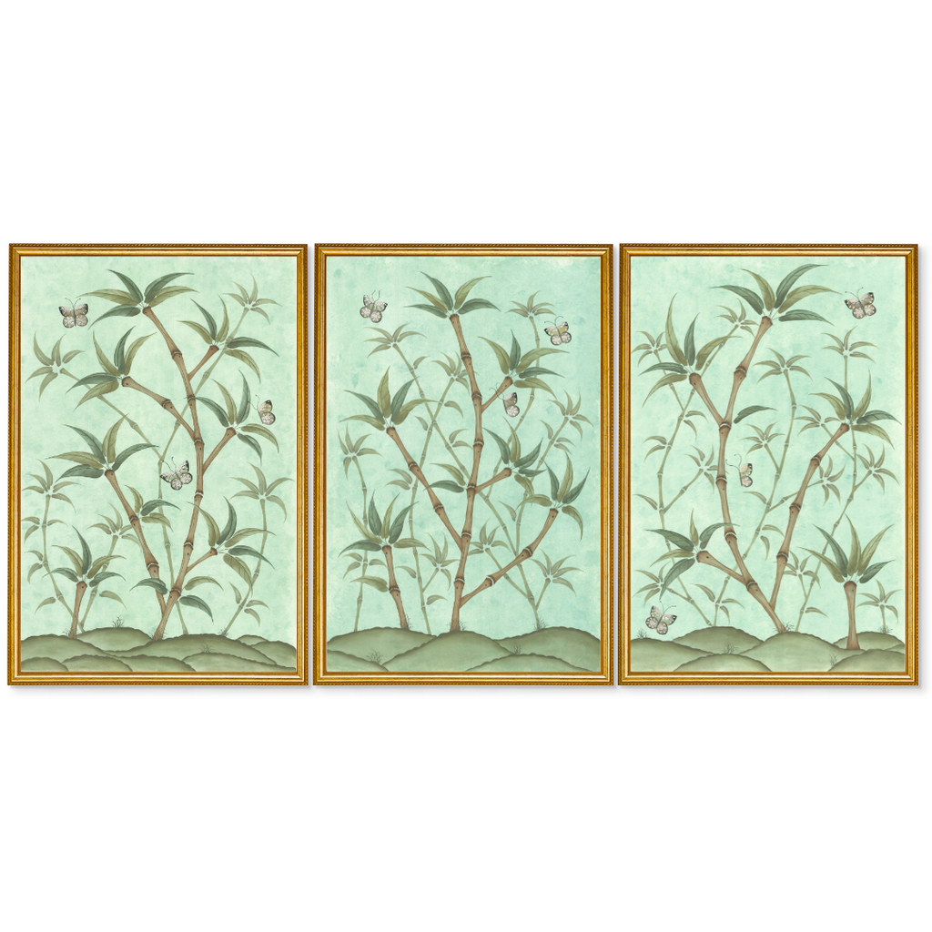 Bamboo En Fleur Triptych | Chinoiserie Panel, Set of 3