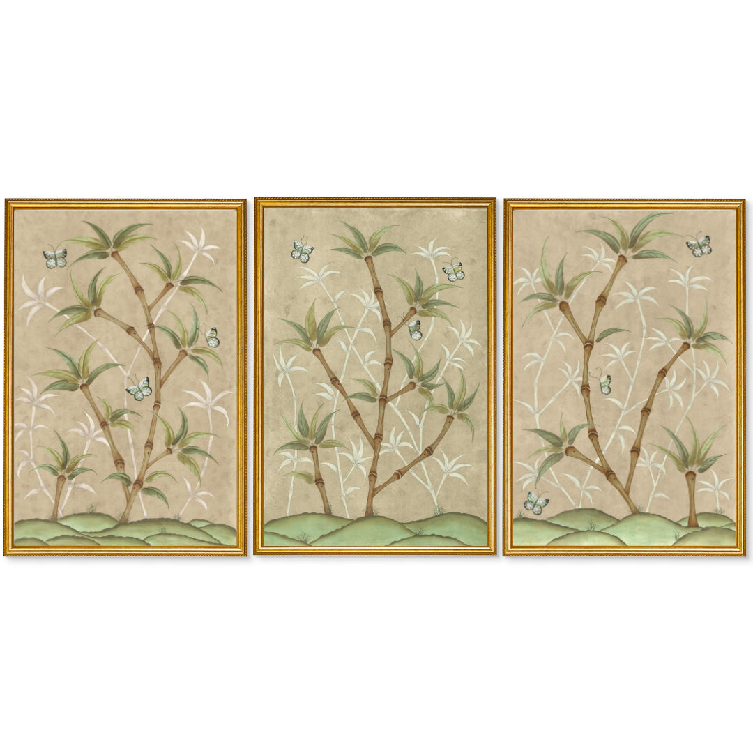 Bamboo En Fleur Triptych | Chinoiserie Panel, Set of 3