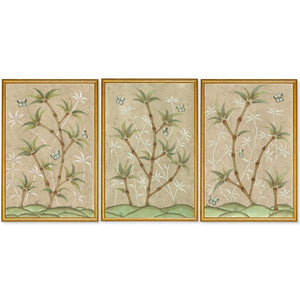 Bamboo En Fleur Triptych | Chinoiserie Panel, Set of 3