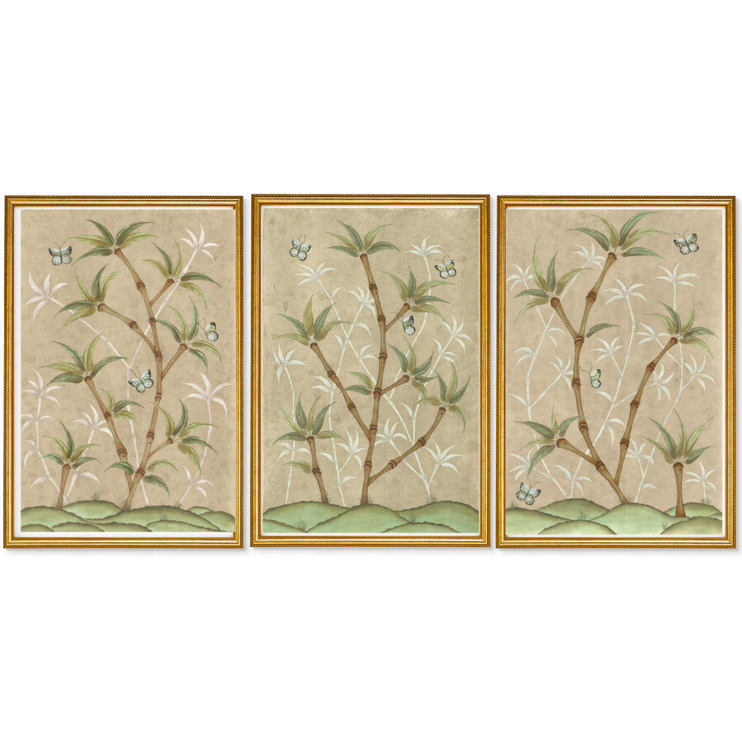 Bamboo En Fleur Triptych | Chinoiserie Panel, Set of 3
