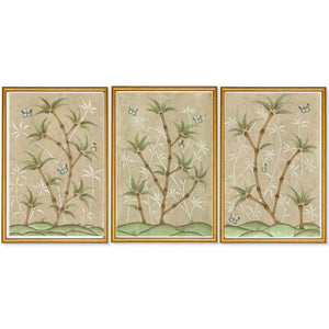 Bamboo En Fleur Triptych | Chinoiserie Panel, Set of 3