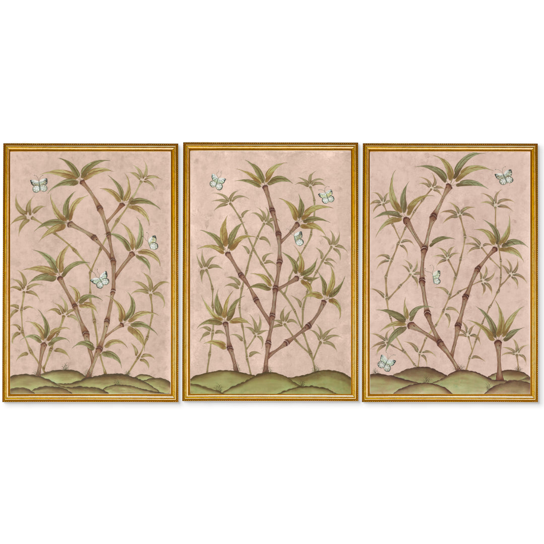 Bamboo En Fleur Triptych | Chinoiserie Panel, Set of 3