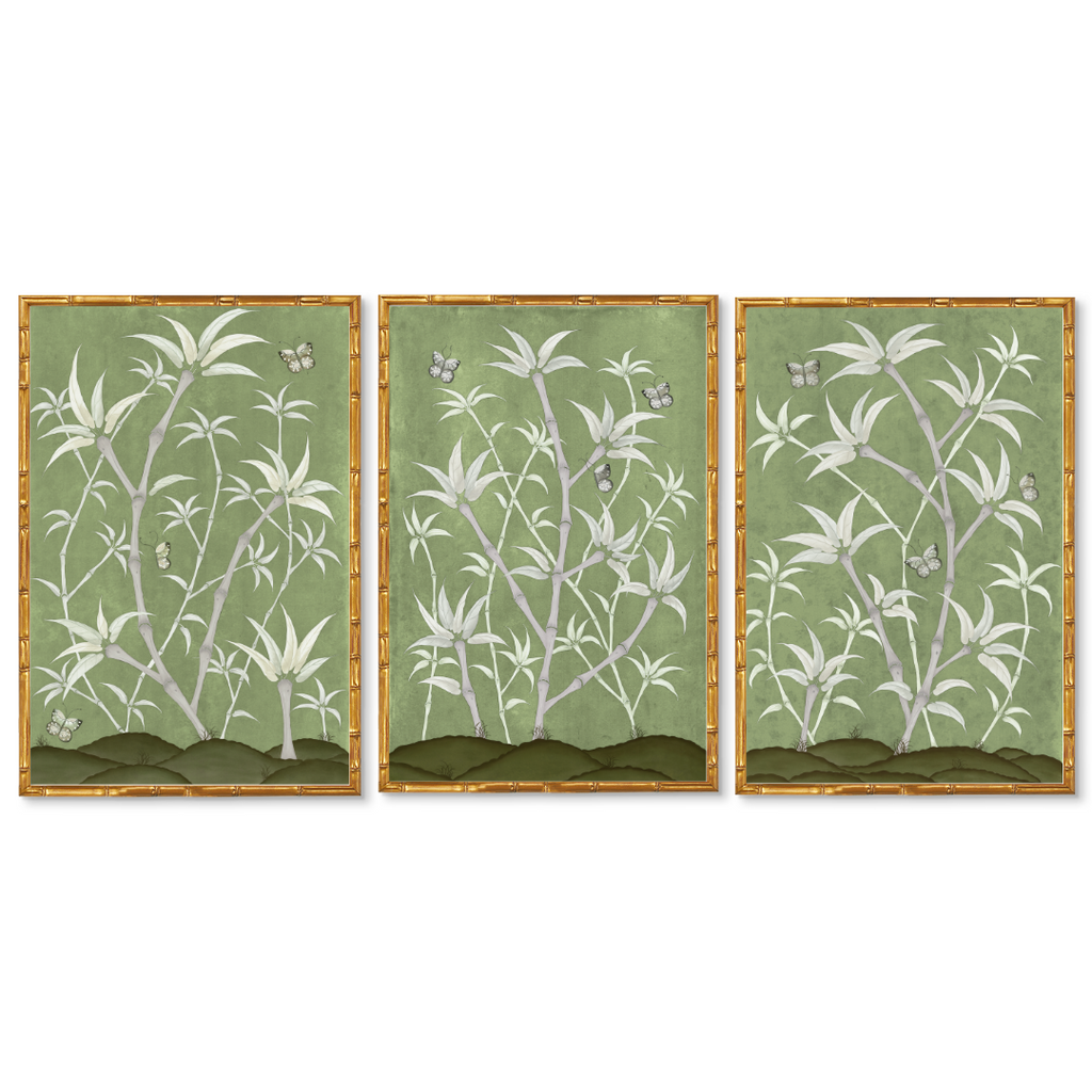 Bamboo En Fleur Triptych | Chinoiserie Panel, Set of 3
