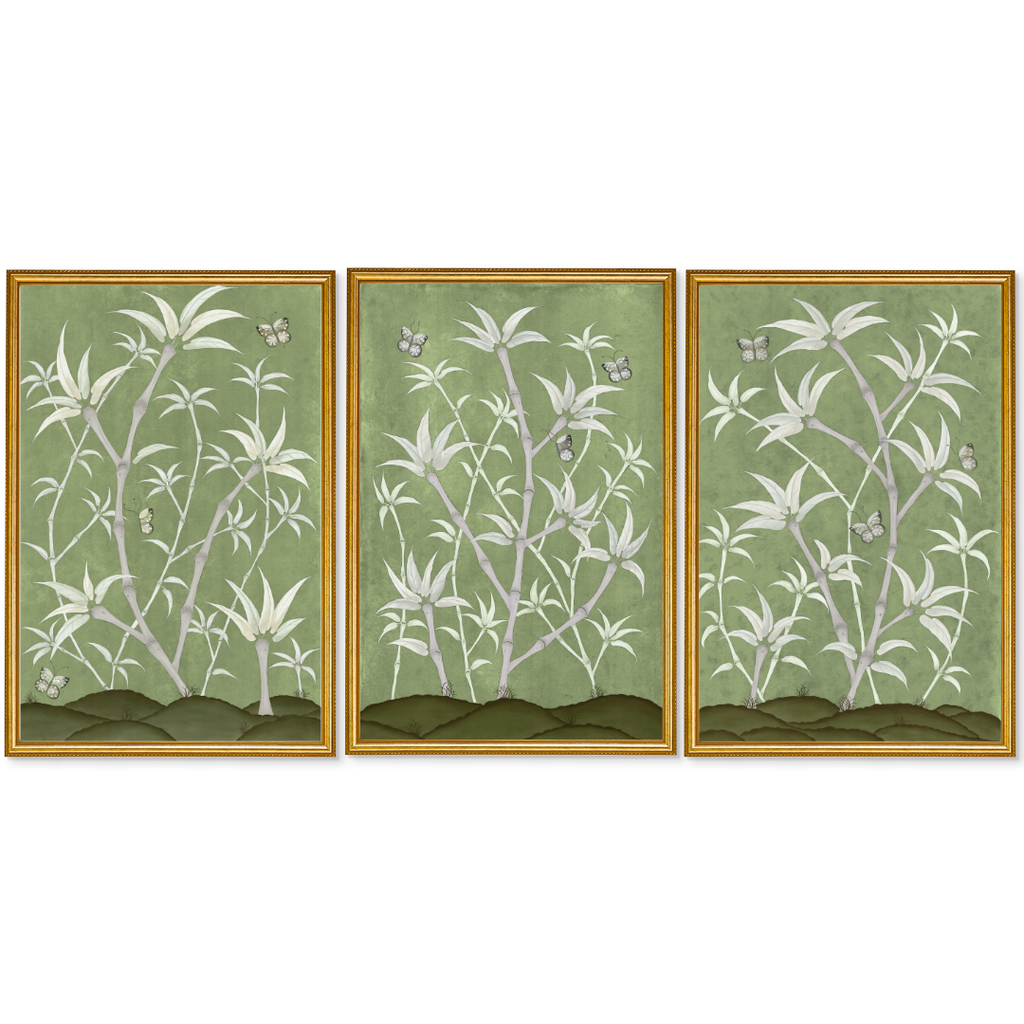 Bamboo En Fleur Triptych | Chinoiserie Panel, Set of 3