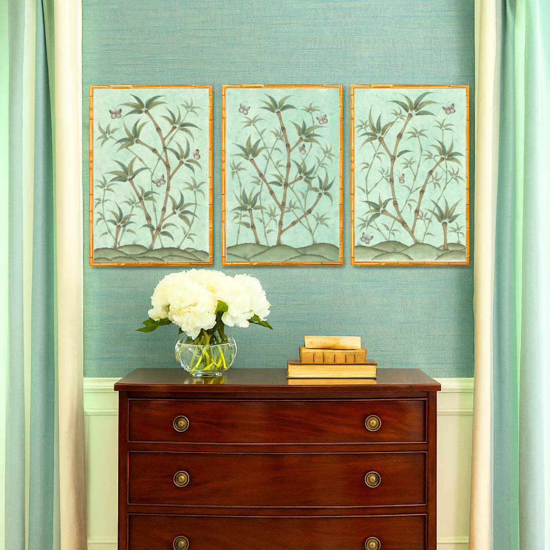 Bamboo En Fleur Triptych | Chinoiserie Panel, Set of 3