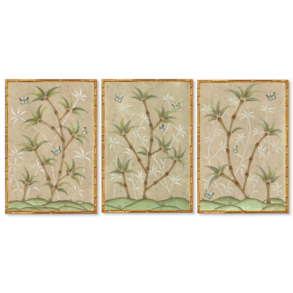 Bamboo En Fleur Triptych | Chinoiserie Panel, Set of 3