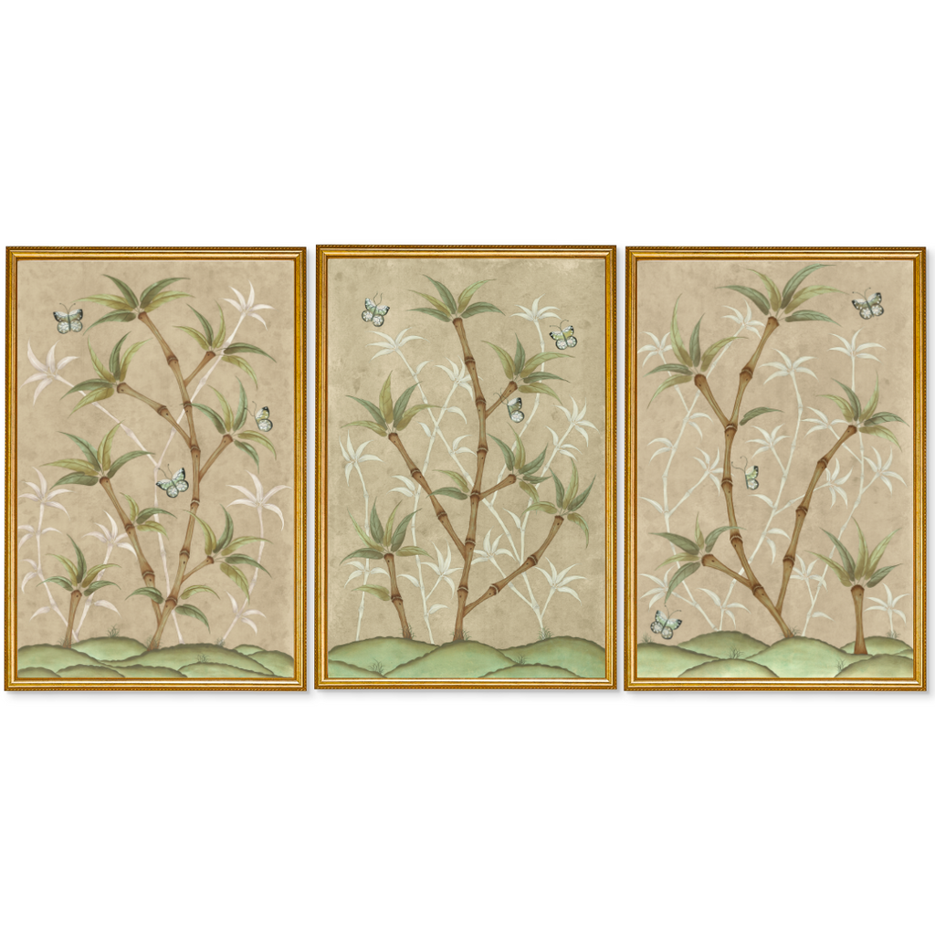 Bamboo En Fleur Triptych | Chinoiserie Panel, Set of 3