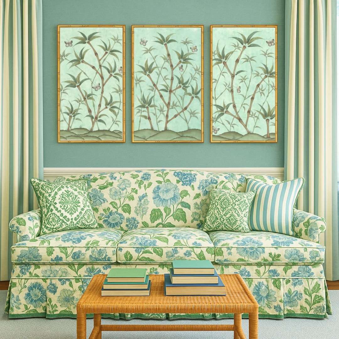 Bamboo En Fleur Triptych | Chinoiserie Panel, Set of 3