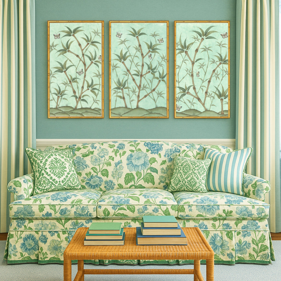 Bamboo En Fleur Triptych | Chinoiserie Panel, Set of 3