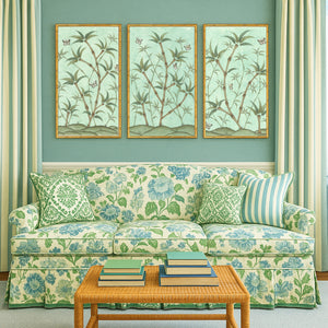 Bamboo En Fleur Triptych | Chinoiserie Panel, Set of 3