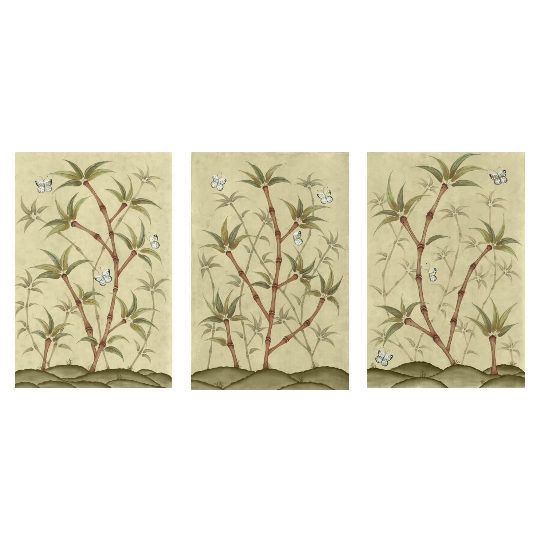 Bamboo En Fleur Triptych | Chinoiserie Panel, Set of 3
