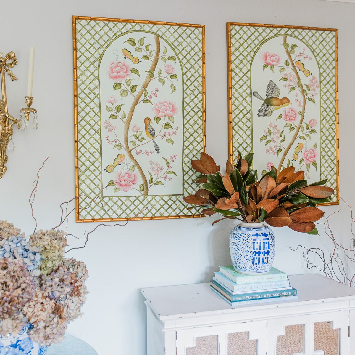 Original Chinoiserie Panels on Silk | Le Jardin De Elizabeth, Set of 2