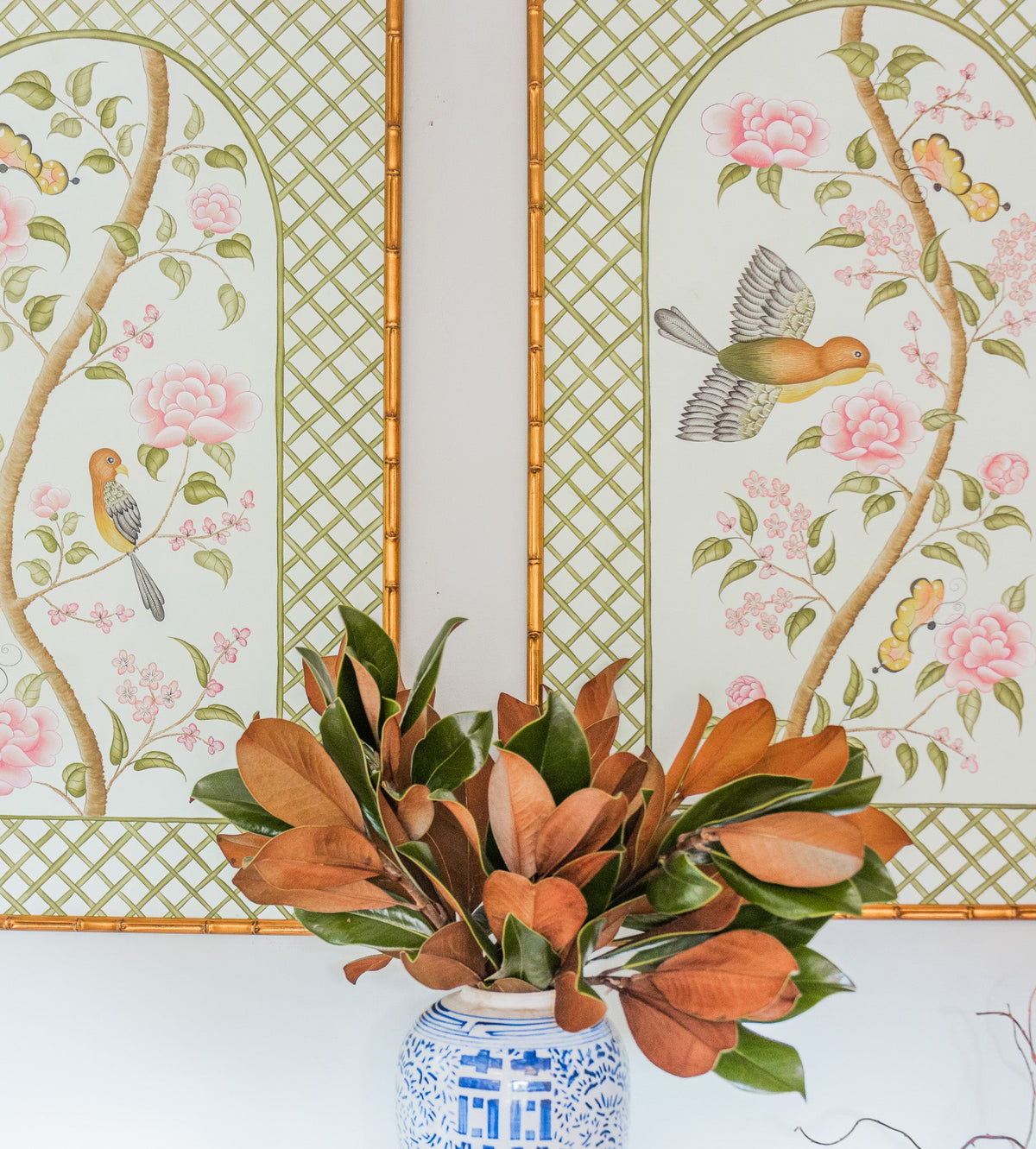 Original Chinoiserie Panels on Silk | Le Jardin De Elizabeth, Set of 2