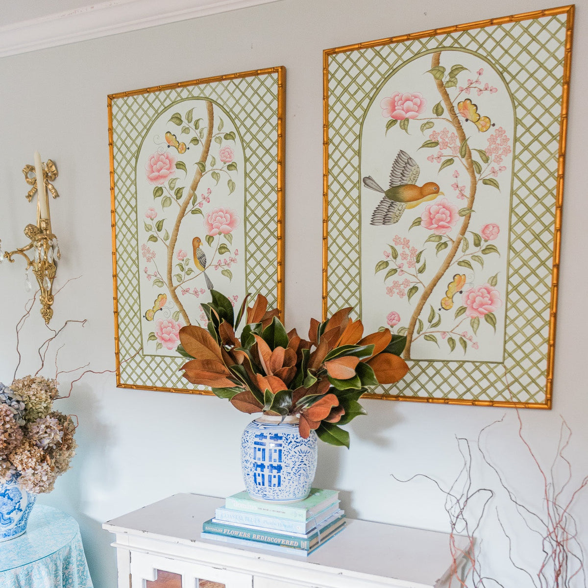 Original Chinoiserie Panels on Silk | Le Jardin De Elizabeth, Set of 2