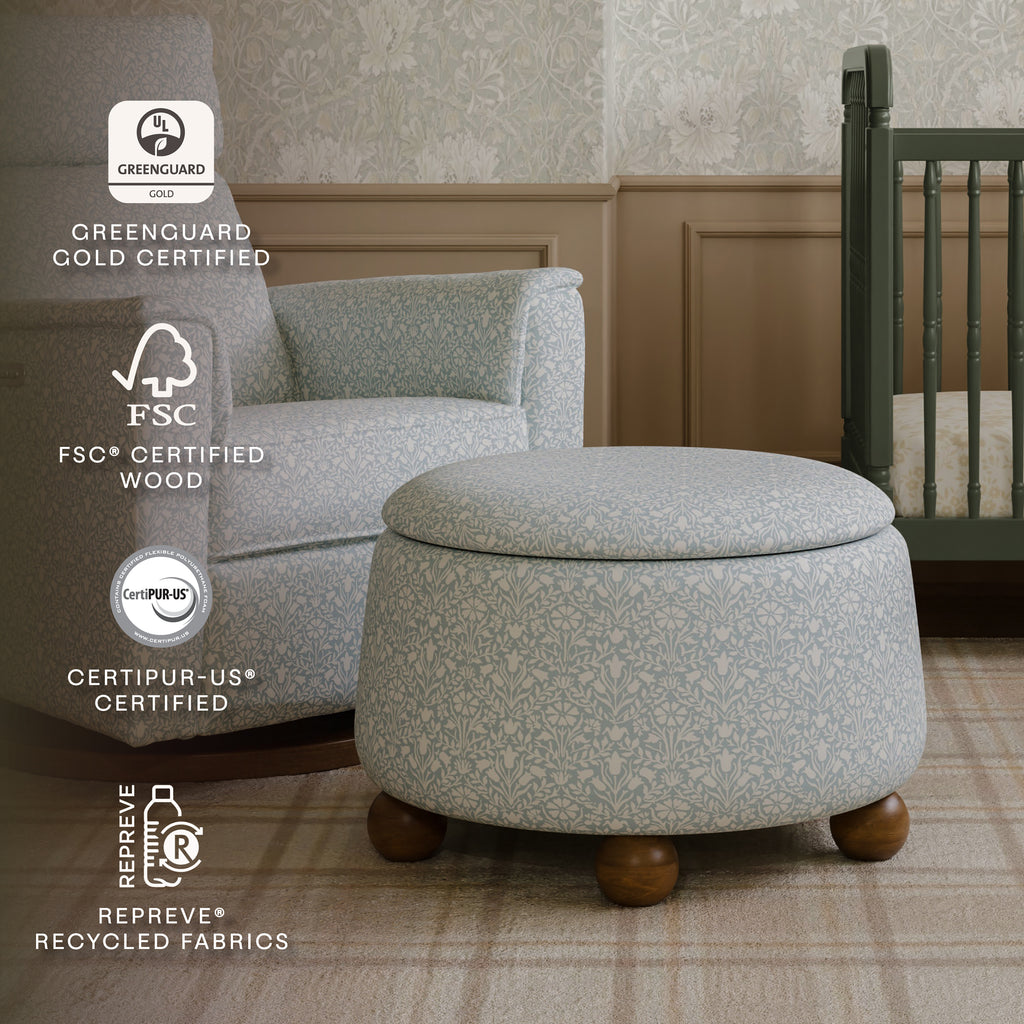 Morris & Co. x Namesake Tuffet Storage Ottoman Bellflowers in Powdered Blue