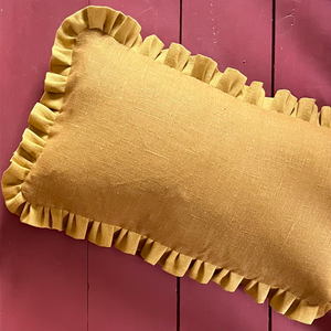 Old Gold Cushion with Ochre Frill 