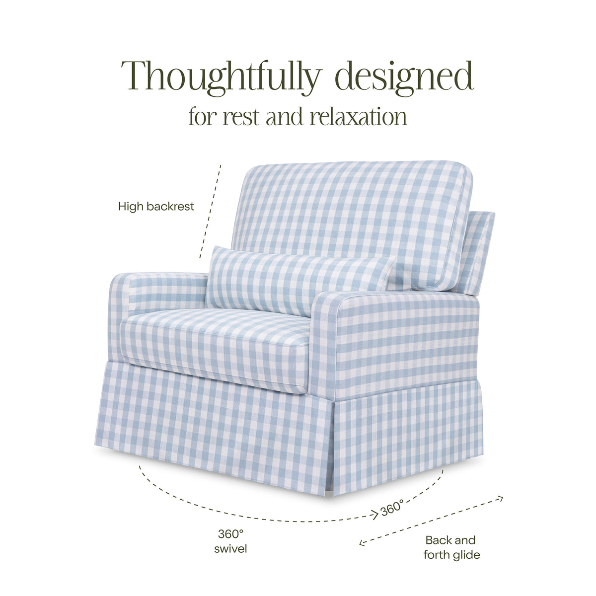 Crawford Pillowback Chair and a Half Comfort Swivel Glider in Blue Gingham