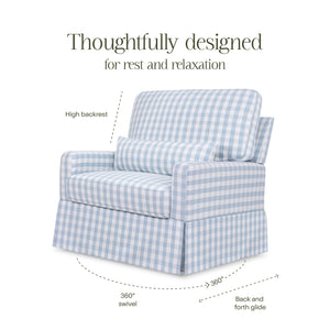 Crawford Pillowback Chair and a Half Comfort Swivel Glider in Blue Gingham