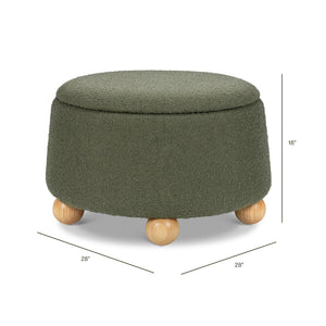 Tuffet Storage Ottoman in Performance Olive Boucle with Honey Ball Feet