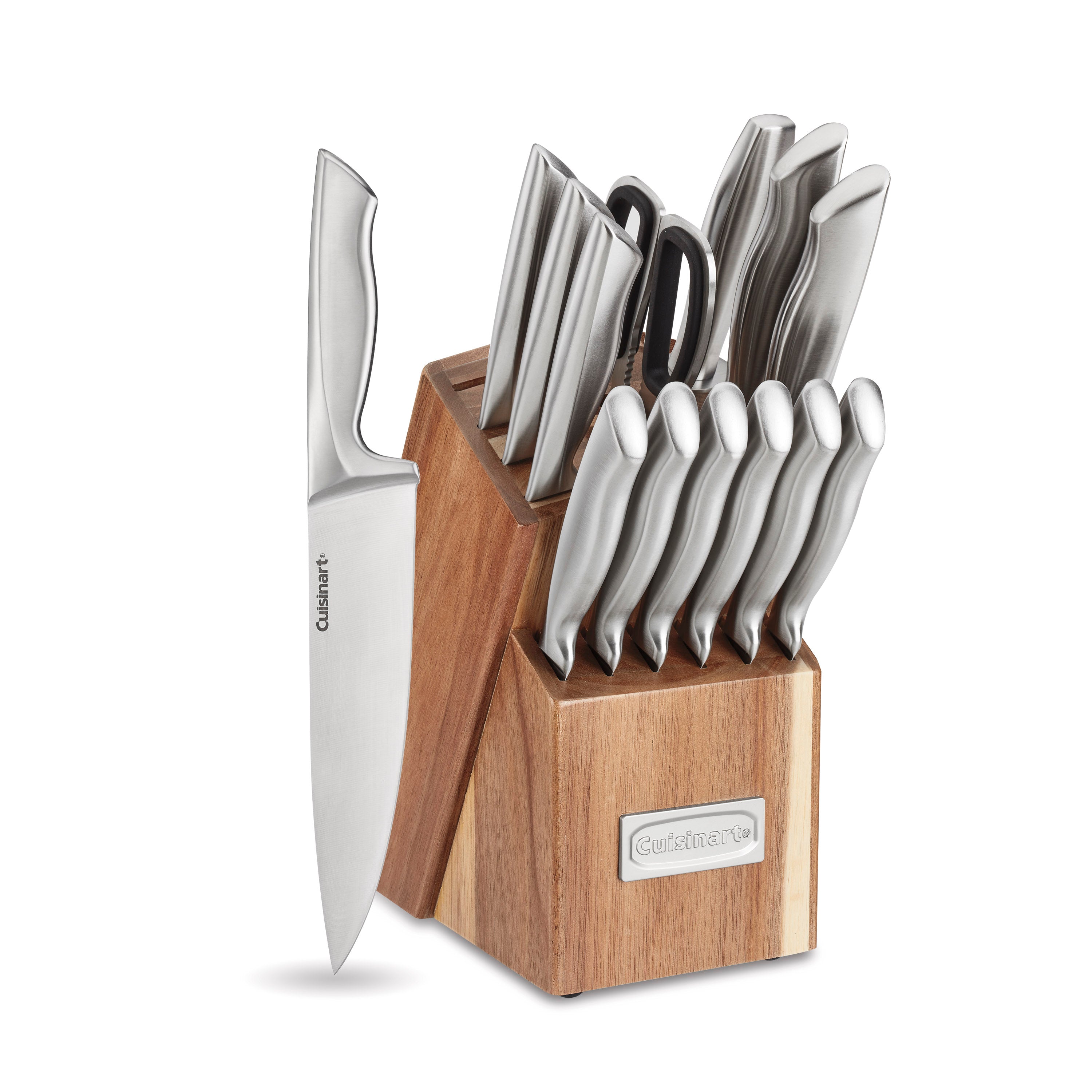 15-Piece Elite Series Stainless Steel Block Set with Acacia Block in Stainless Steel
