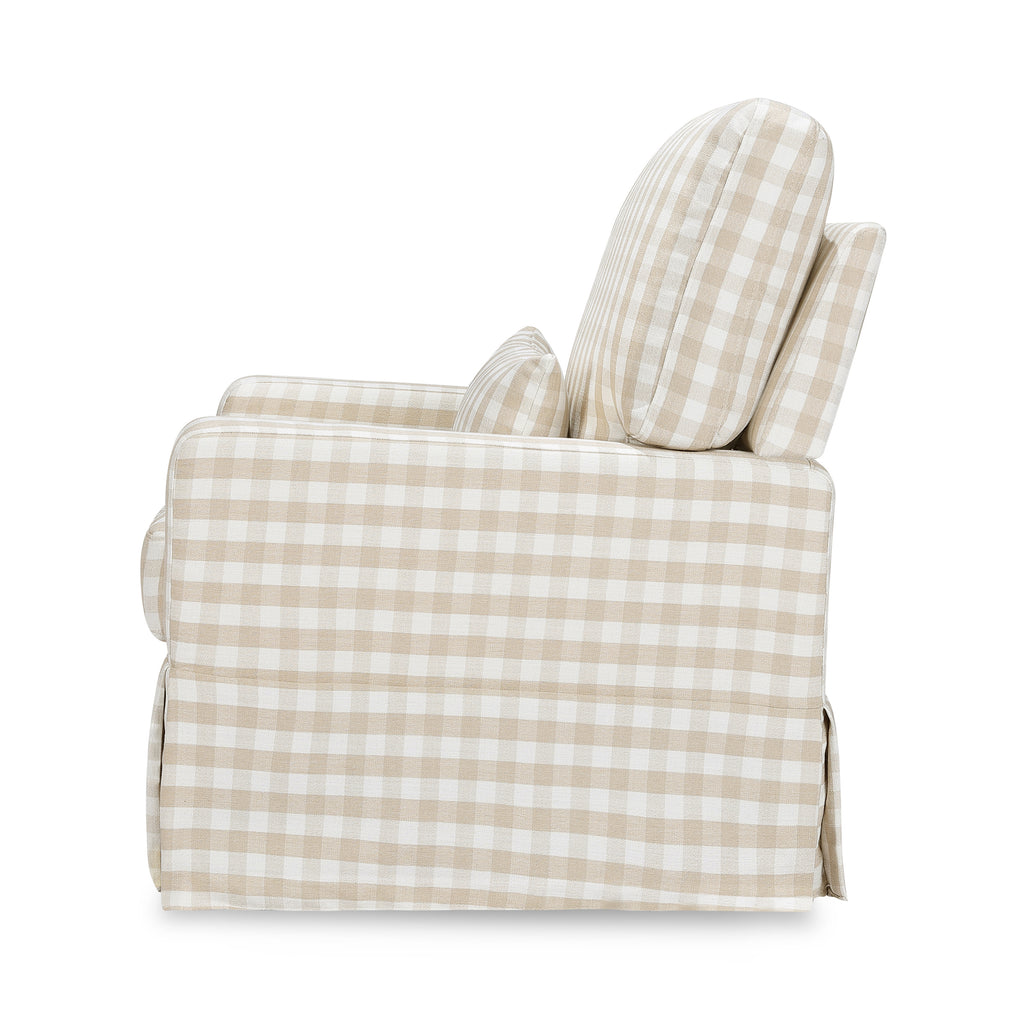 Crawford Pillowback Comfort Swivel Glider in Tan Gingham