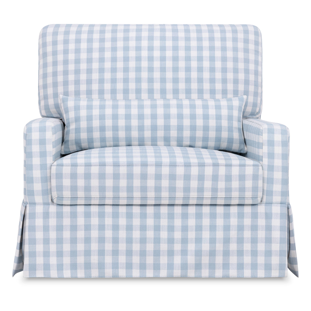 Crawford Pillowback Chair and a Half Comfort Swivel Glider in Blue Gingham