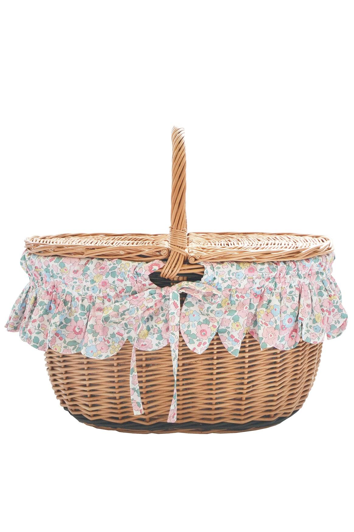 Oval Picnic Basket Made With Liberty Fabric in Betsy Blossom Pink