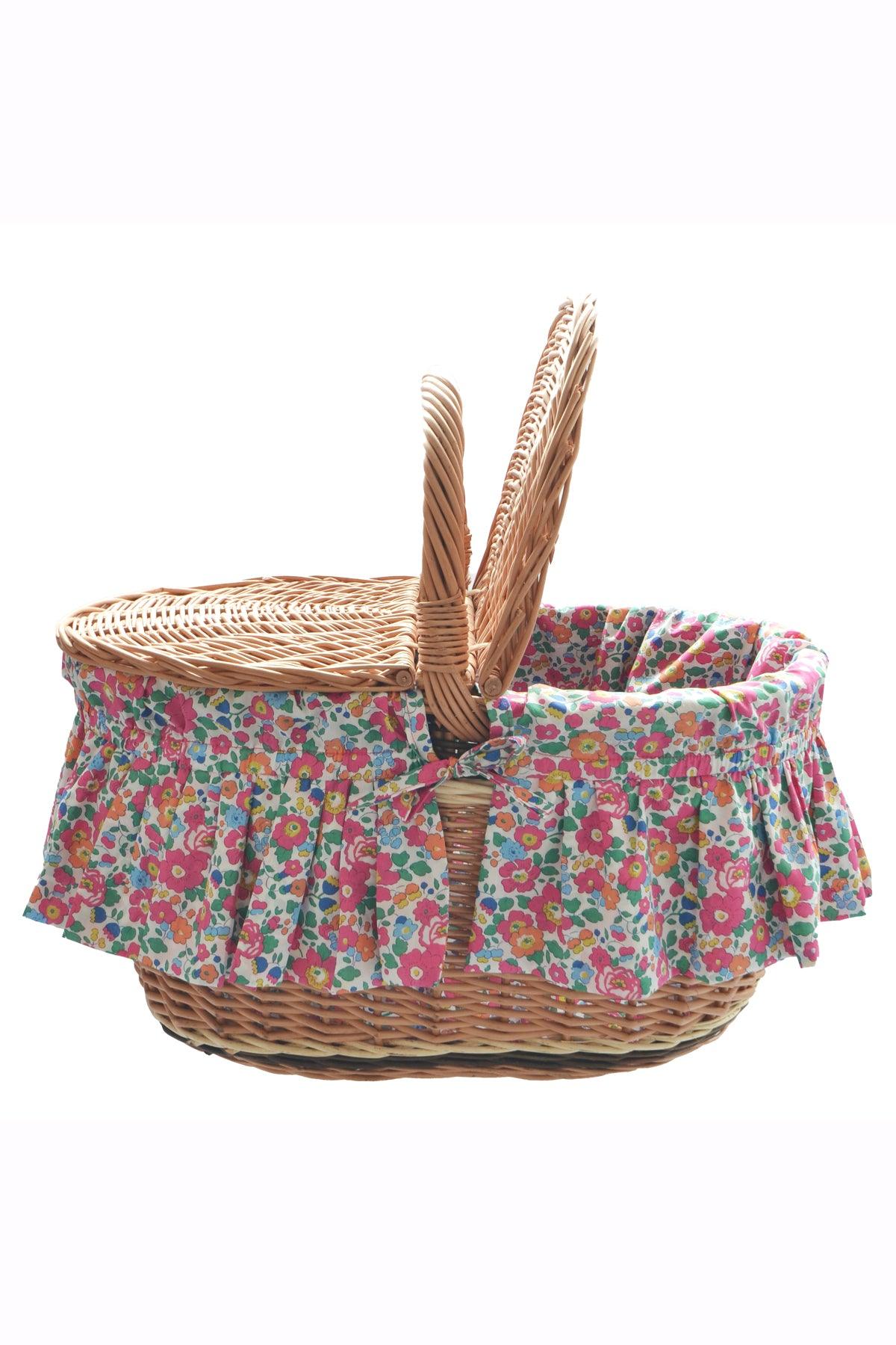 Oval Picnic Basket made with Liberty Fabric BETSY PINK - Coco & Wolf