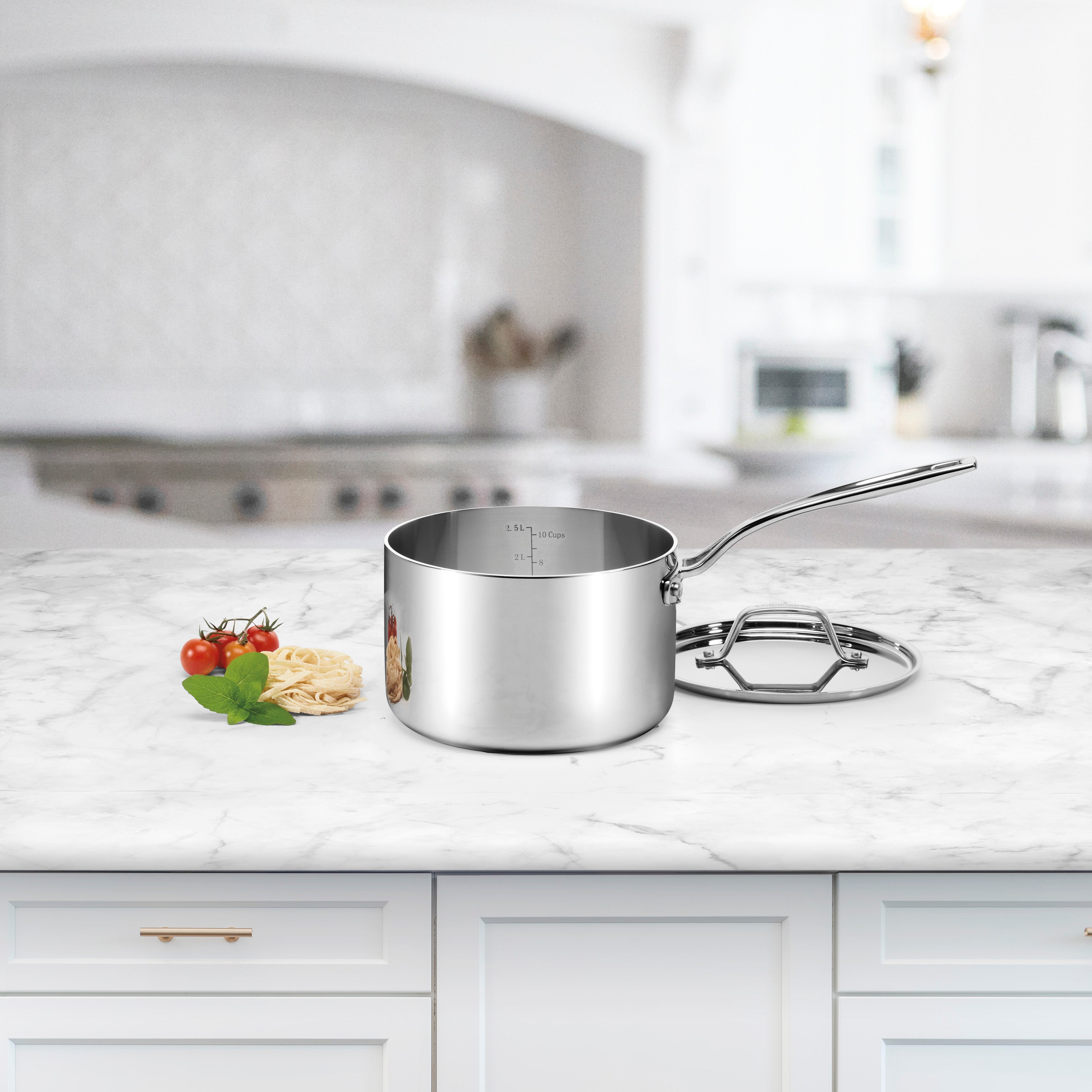 Custom-Clad 5-Ply 3 Qt. Saucepan with Cover in Stainless Steel