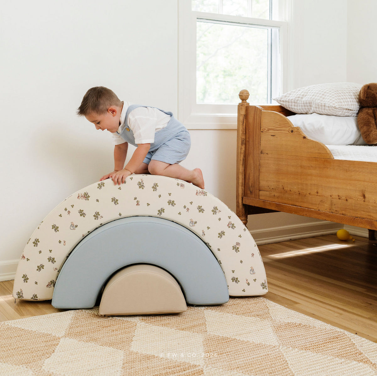 Peter Rabbitª ¥ Our Beatrix Blue ¥ Millet@lifestyle image of little boy playing on arc playset
