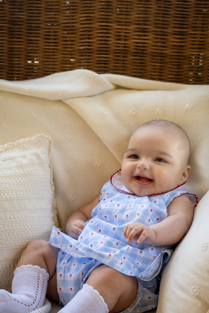 Brigitte Dress in Blue & Flowers