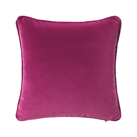 Front view of Divan Pillow showcasing deep magenta cotton velour and tone-on-tone piped edge on white background