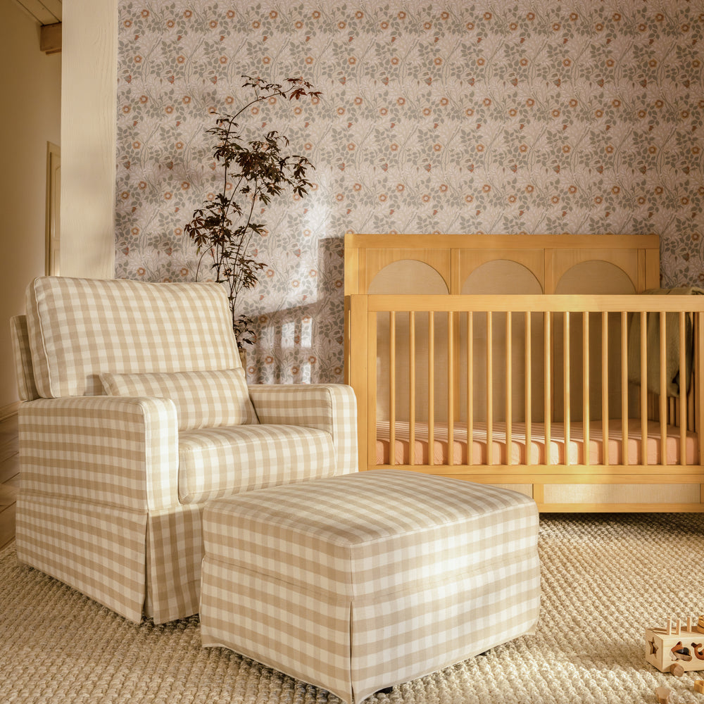 Crawford Gliding Ottoman in Tan Gingham