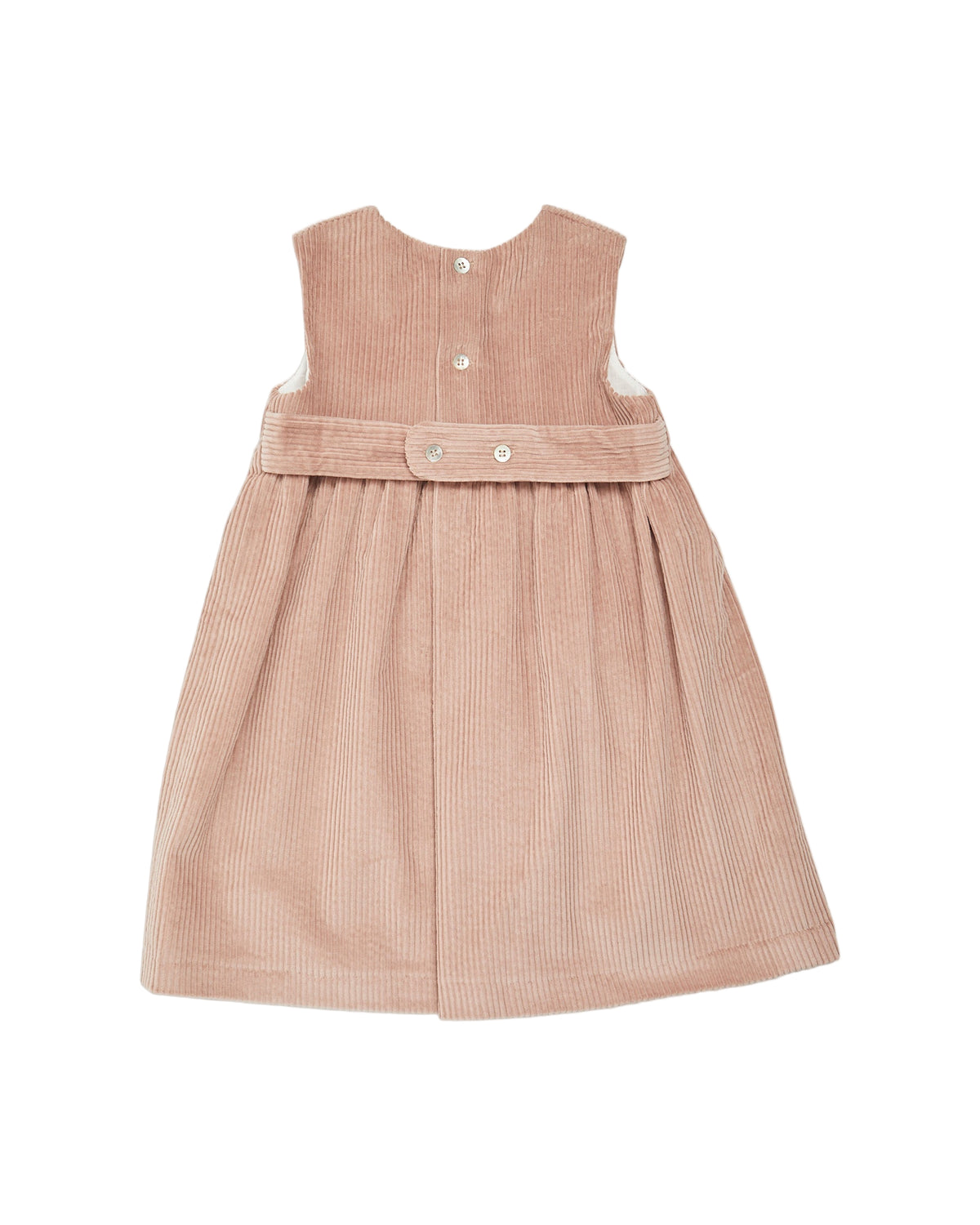 Beige corduroy dress with a belt on a white background