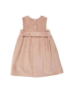 Beige corduroy dress with a belt on a white background