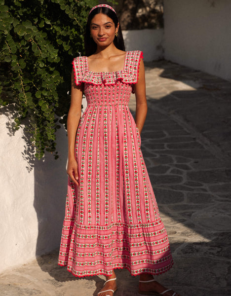 Carrie Dress | Pink Midi | Screen Print Cotton | Over The Moon