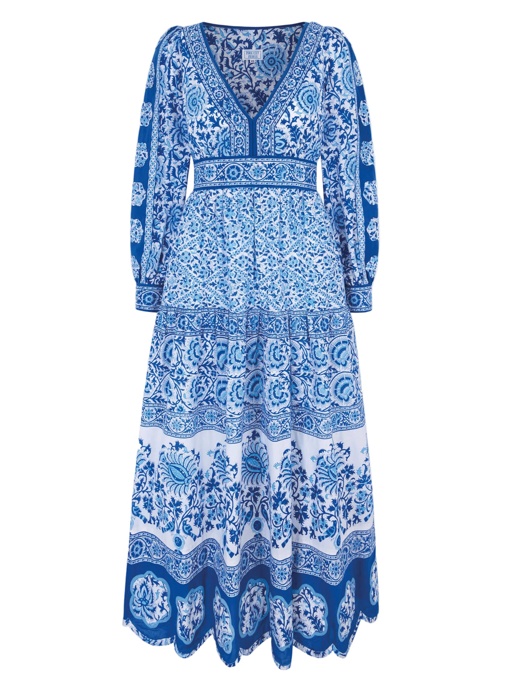 blue and white block print dress The Anndee short dress in blue and white porcelain block print