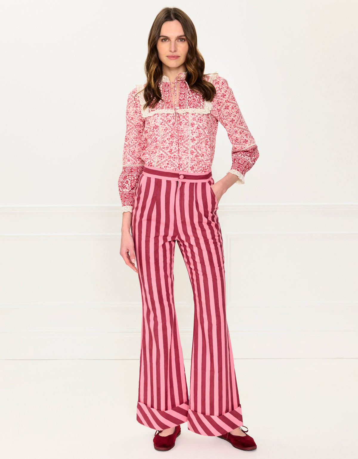 Pink City Prints Burgundy Patchwork Nettie Blouse