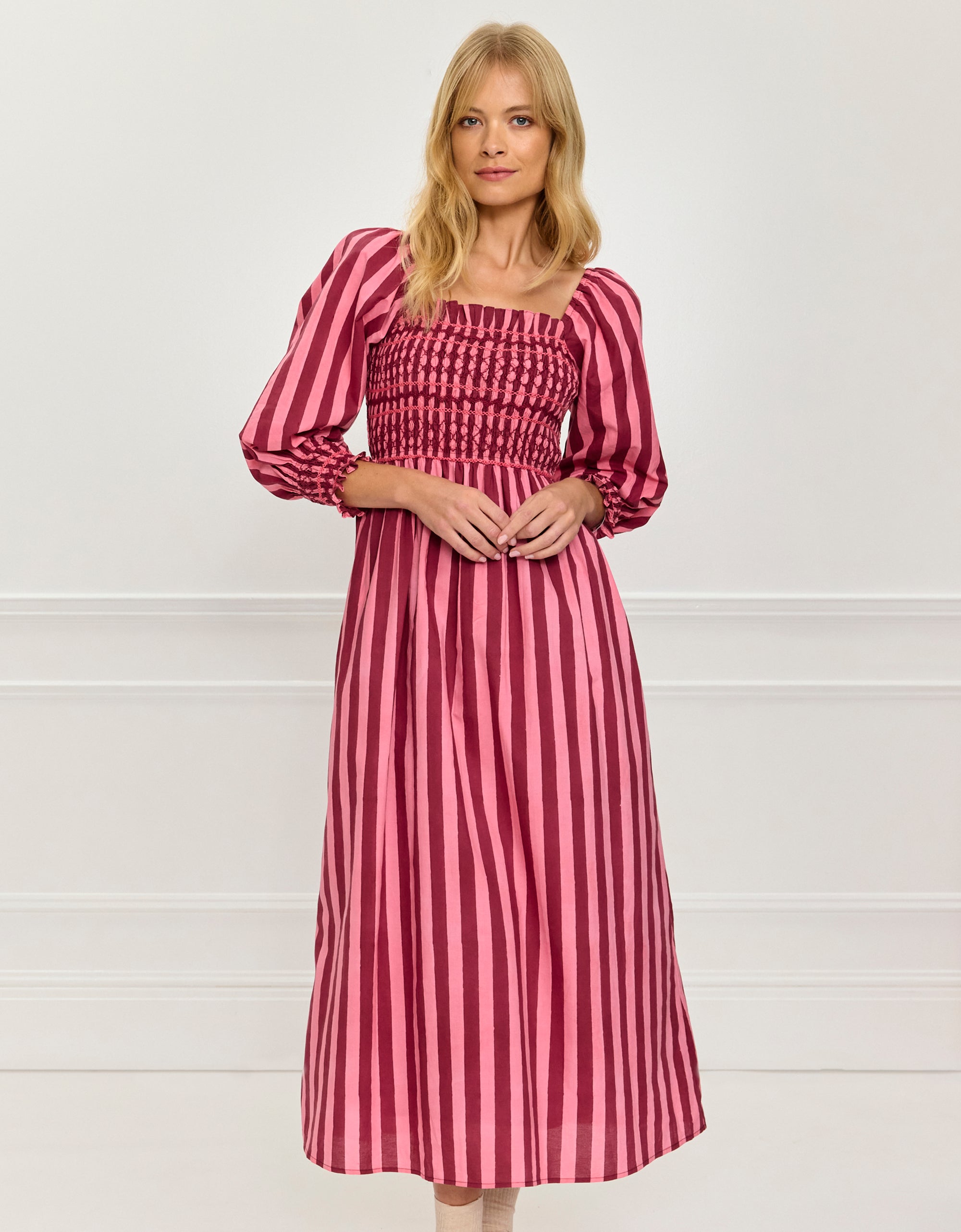 Pink City Prints Burgundy Stripe Florence Dress
