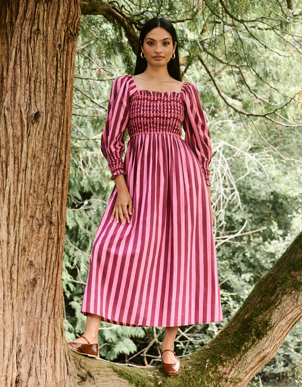 Pink City Prints Burgundy Stripe Florence Dress