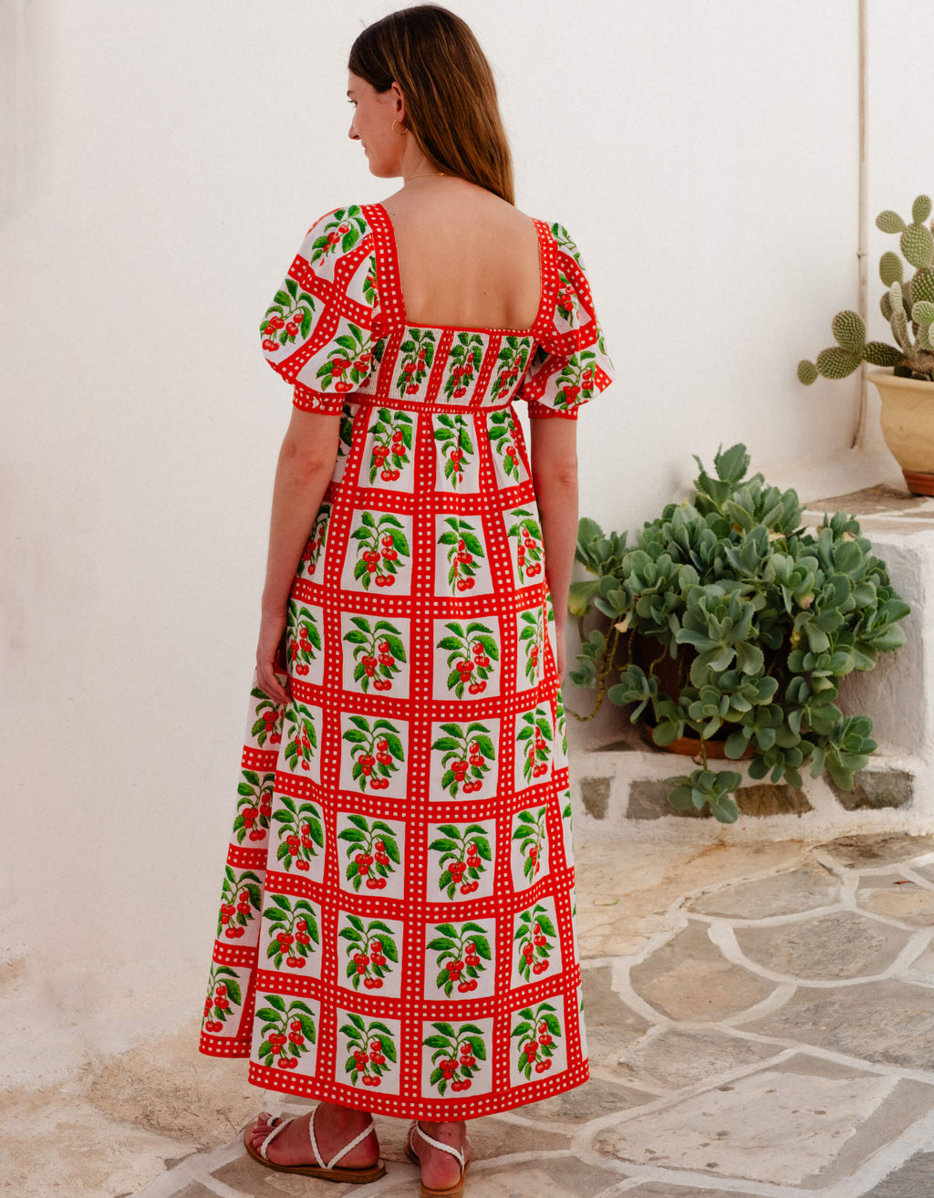 neon border elizabeth dress Elizabeth Dress | Red Cherry Midi | Block Print Cotton