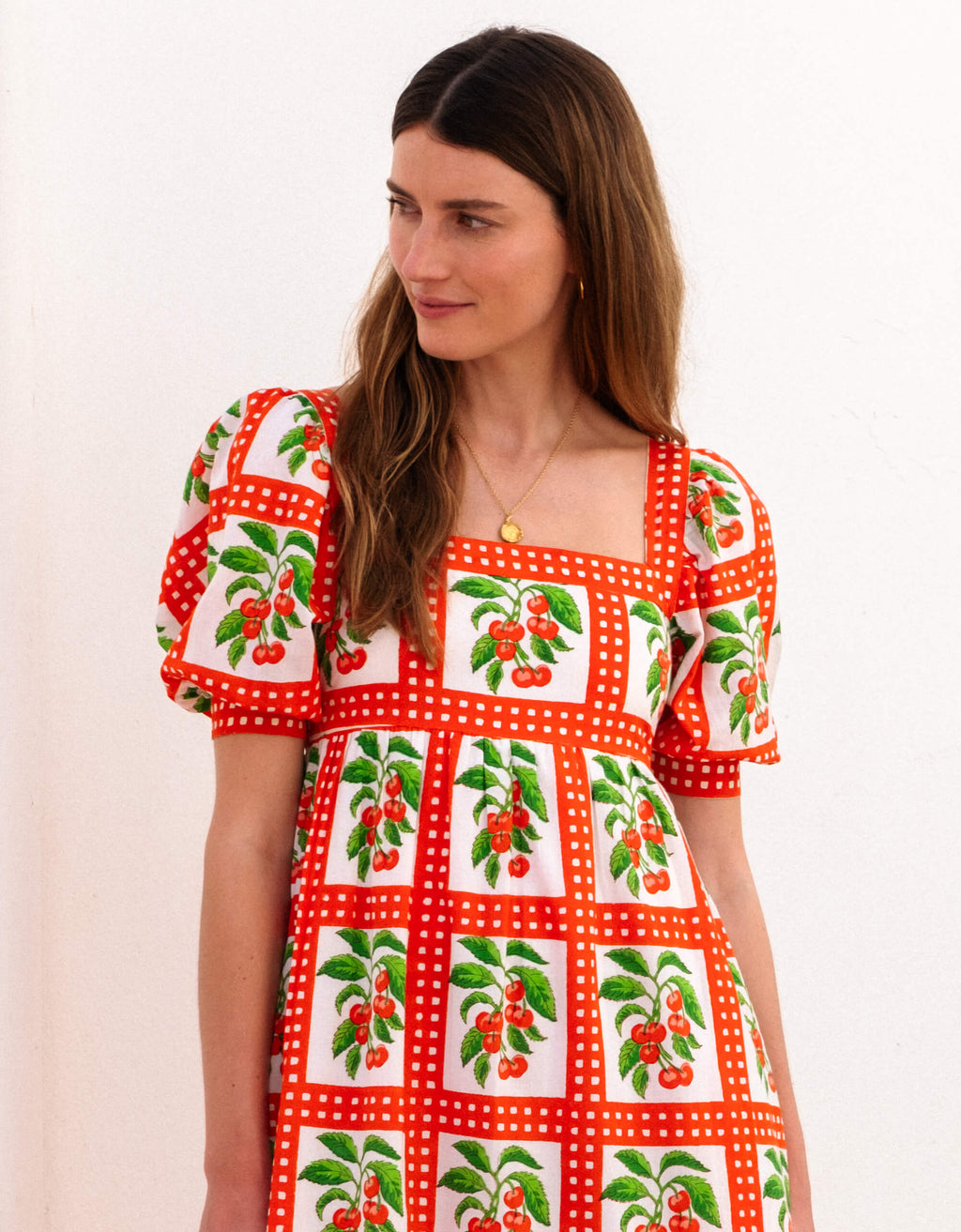 pink city prints neon border elizabeth dress Elizabeth Dress | Red, White Gingham Cherry Midi