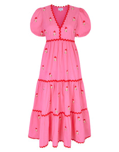Pink City Prints Embroidered Bubblegum Mushroom Jolie Dress