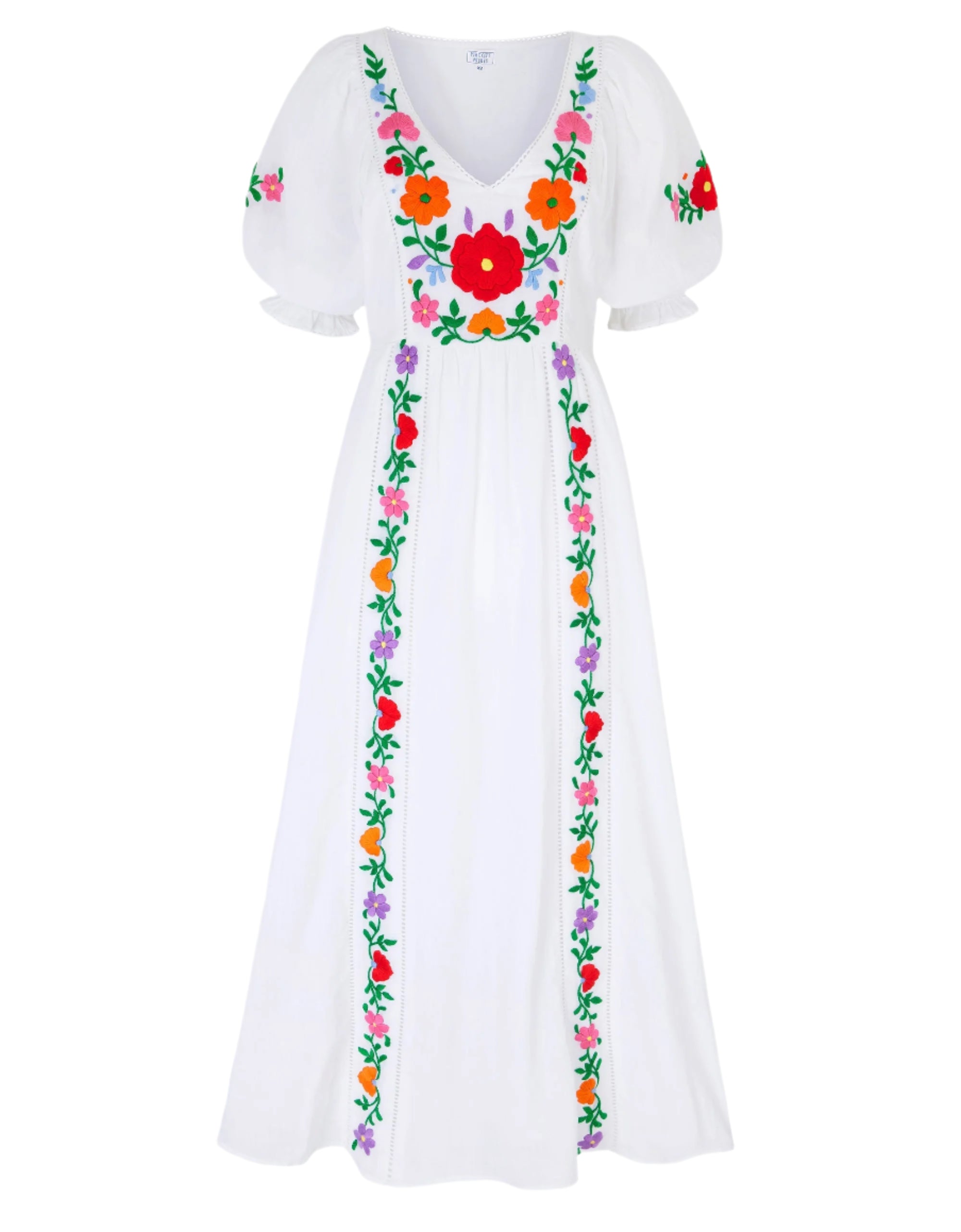 Pink City Prints Embroidered Folk Flowers Laura Dress