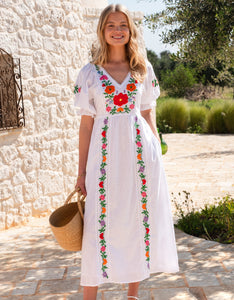 Pink City Prints Embroidered Folk Flowers Laura Dress