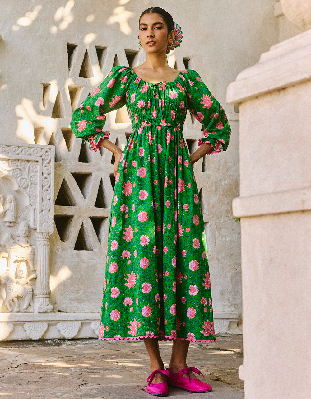 Pink City Prints Emerald Jungle Hampi Dress