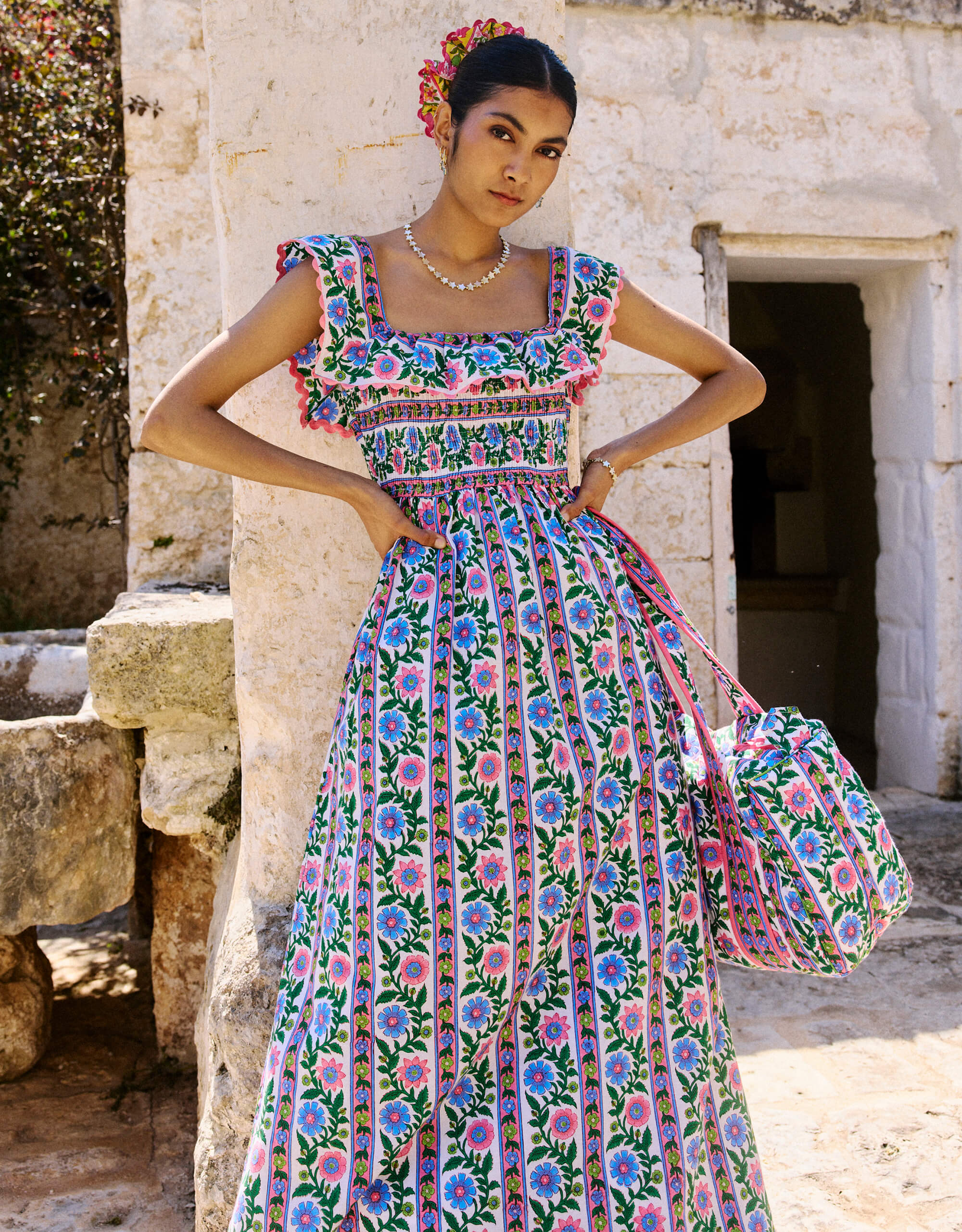 Pink City Prints Folk Border Carrie Dress