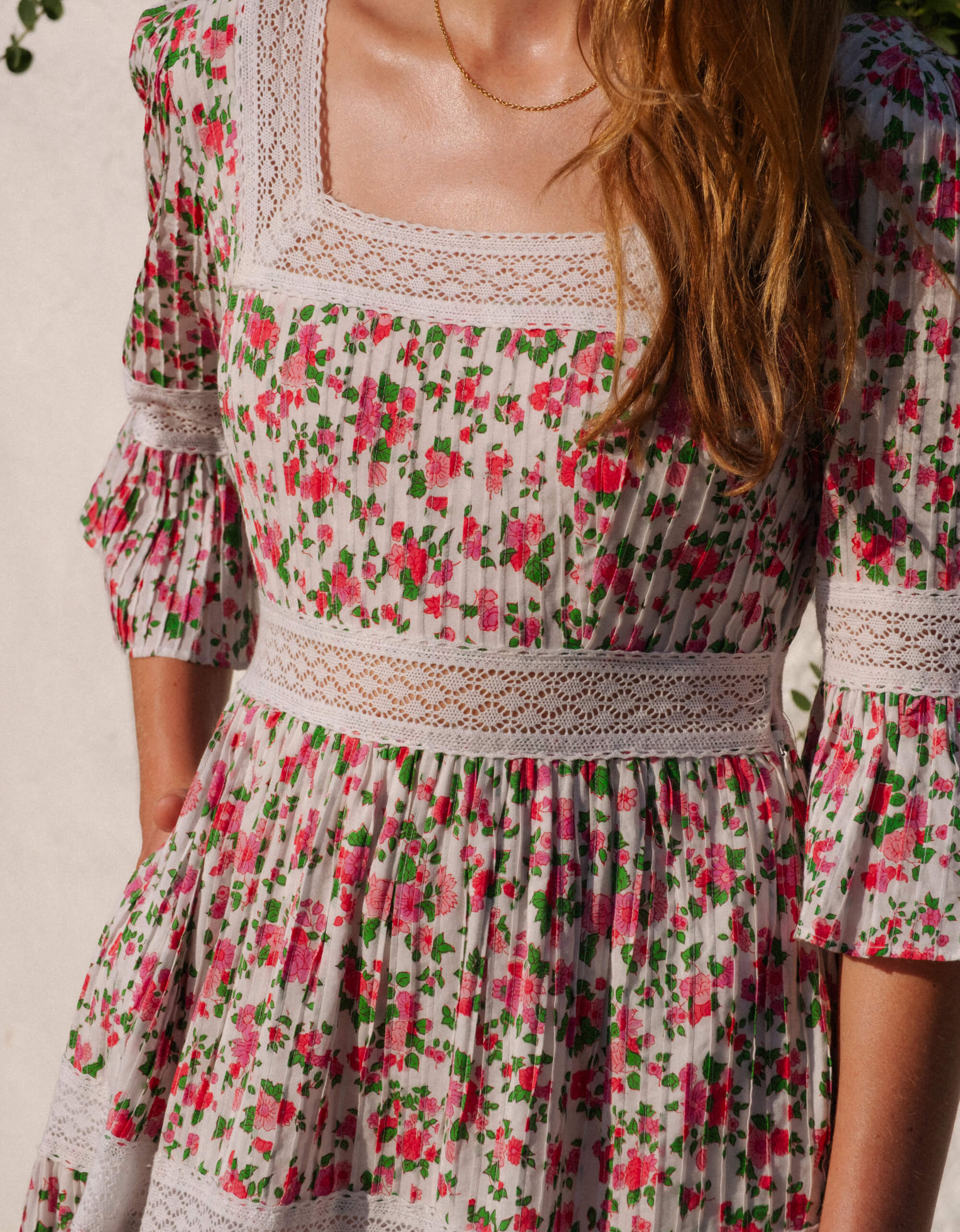 Celine Dress | White & Pink Maxi | Block Print Cotton | Over The Moon